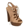 thumbnail image 1 of New Women Breckelles Betsey-45 Leatherette Peep Toe Gilly Tie Platform Sandal Sz, 1 of 6