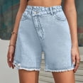 thumbnail image 2 of ClodeEU Women's High Waisted Frayed Hem Denim Bermuda Shorts,Casual Summer Jean Shorts with Pockets Sky Blue,Women's Plus S, 2 of 7