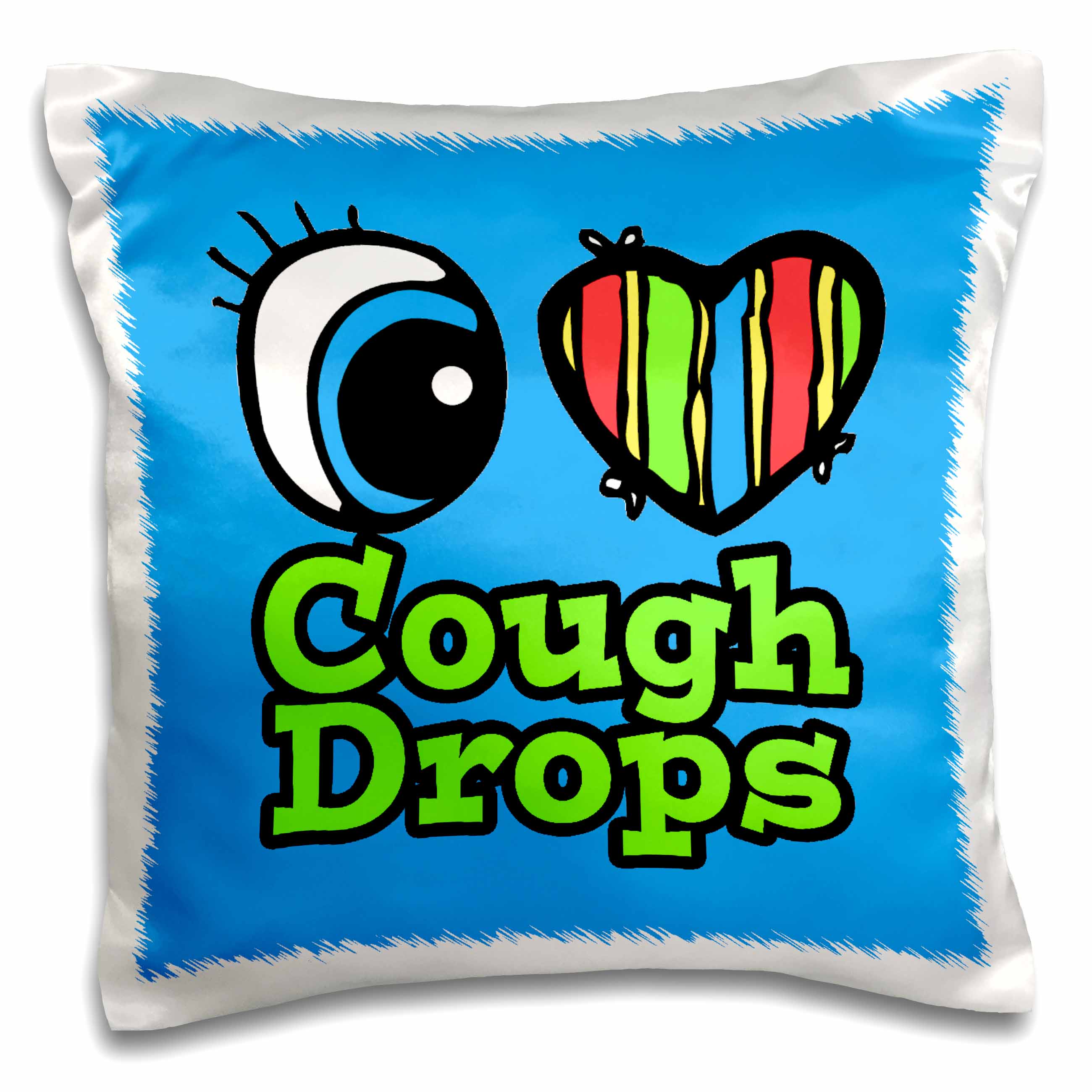 3dRose Bright Eye Heart I Love Cough Drops Pillow Case, 16 by 16inch