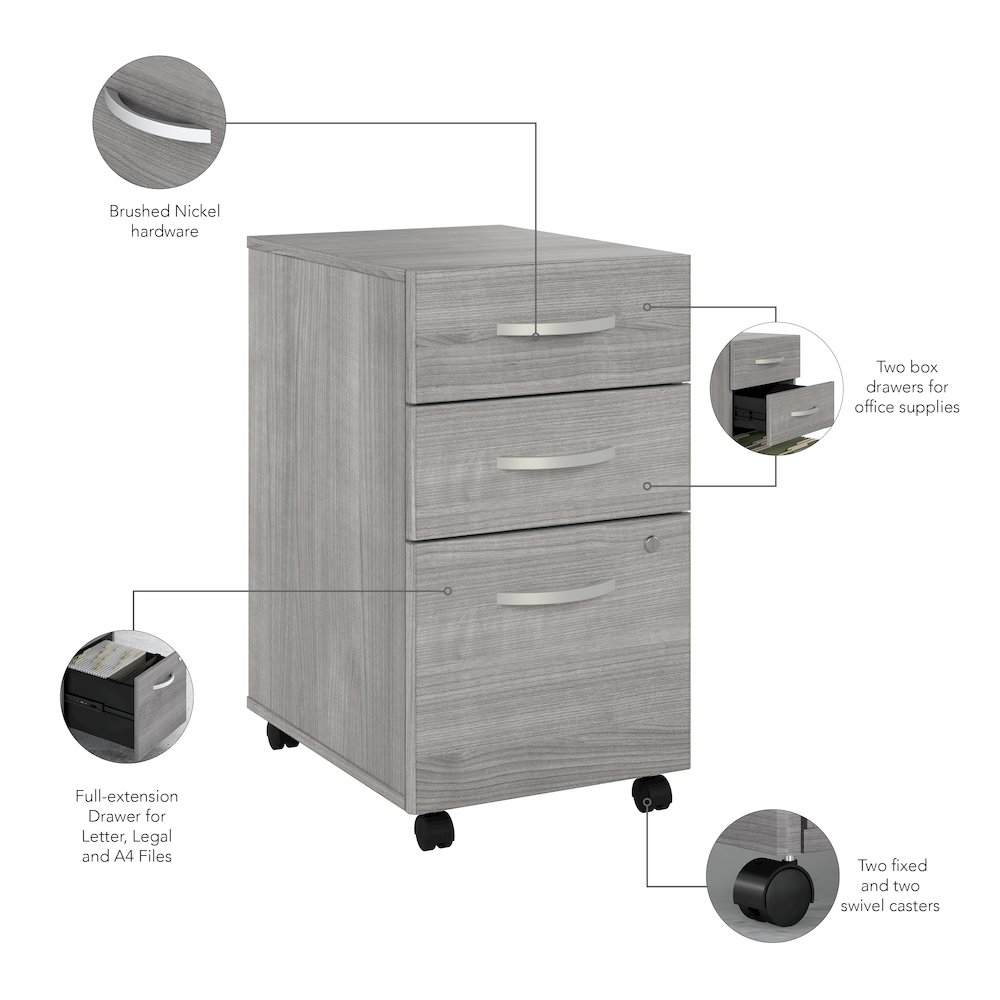 Studio C 3 Drawer Mobile File Cabinet in Platinum Gray - Engineered Wood