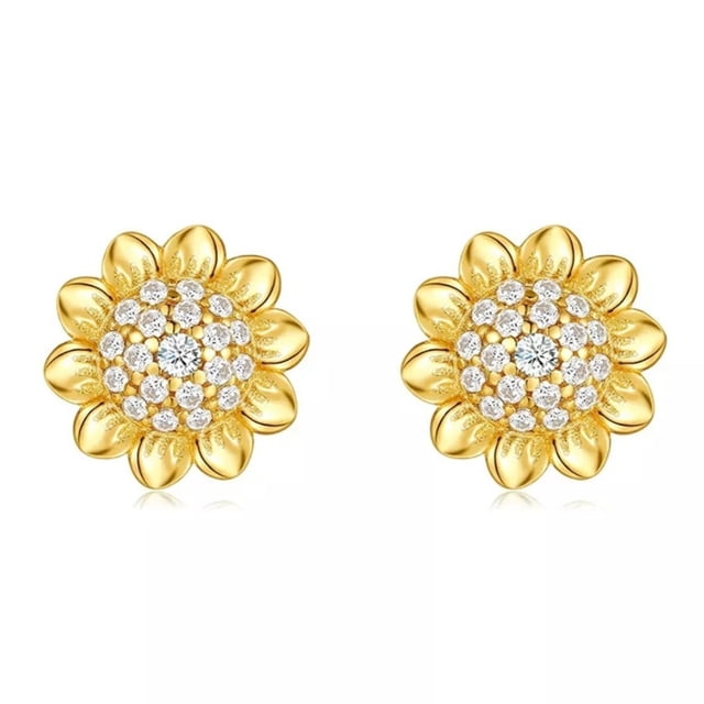 Anillo de plata 925 con forma de girasol y circonitas para mujer