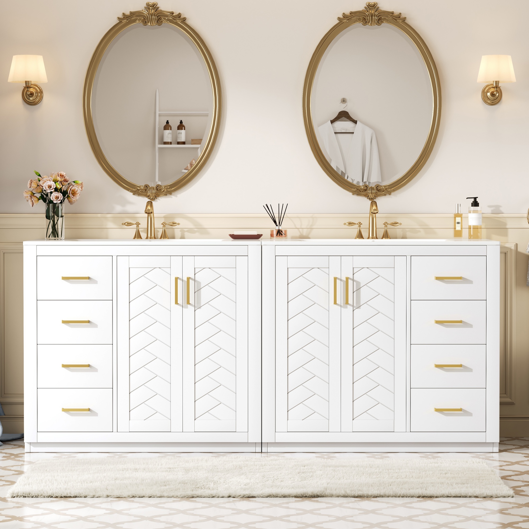 Euroco 72'' Bathroom Vanity with Ceramic Sink (Separate), Solid Wood Frame Bathroom Storage Cabinet, Freestanding Vanity Set with Drawers& Soft Closing Doors