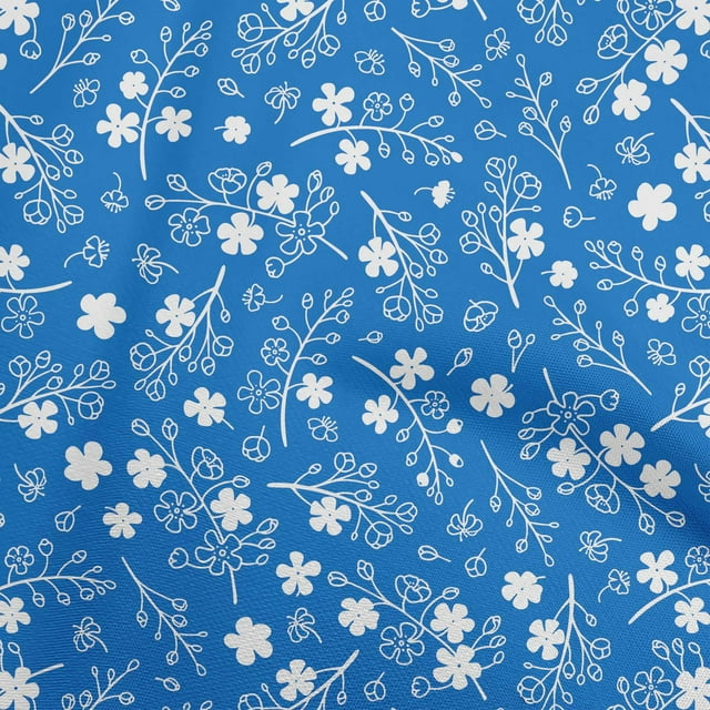 oneOone Georgette Viscose Blue Fabric Asian Floral Fabric For Sewing Printed Craft Fabric By The Yard 42 Inch Wide
