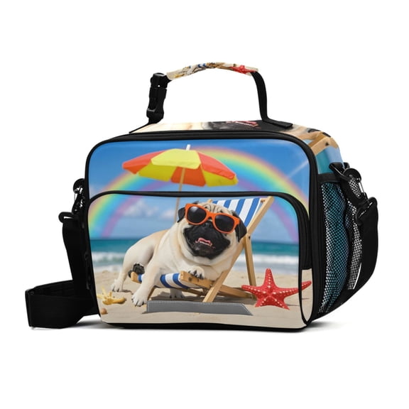 ALAZA Pug Dog Beach Lunch Box Insulated Cooler Bag Reusable Tote Bags Shoulder Strap