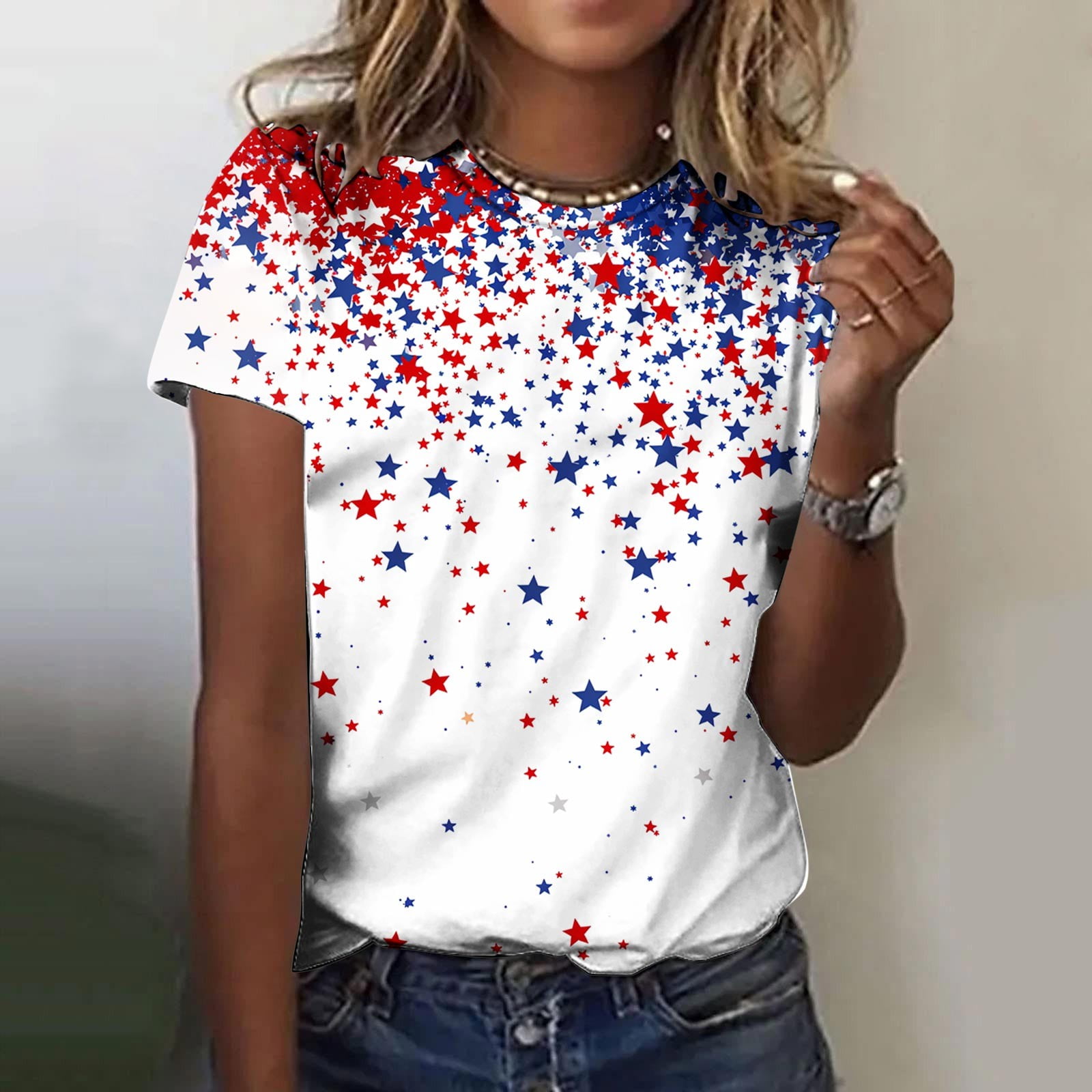 FAYALEQ Plus Size 4th Of July T-Shirt For Women - Patriotic Stars & Stripes Graphic Tee In Soft Cotton Blend