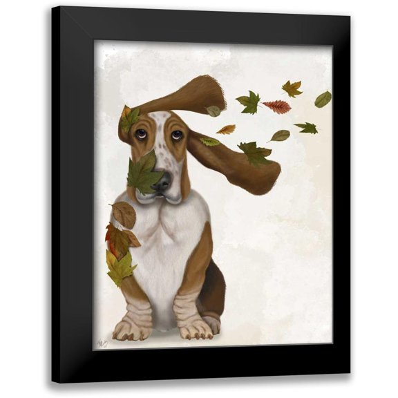 Fab Funky 12x14 Black Modern Framed Museum Art Print Titled - Basset Hound Windswept and Interesting