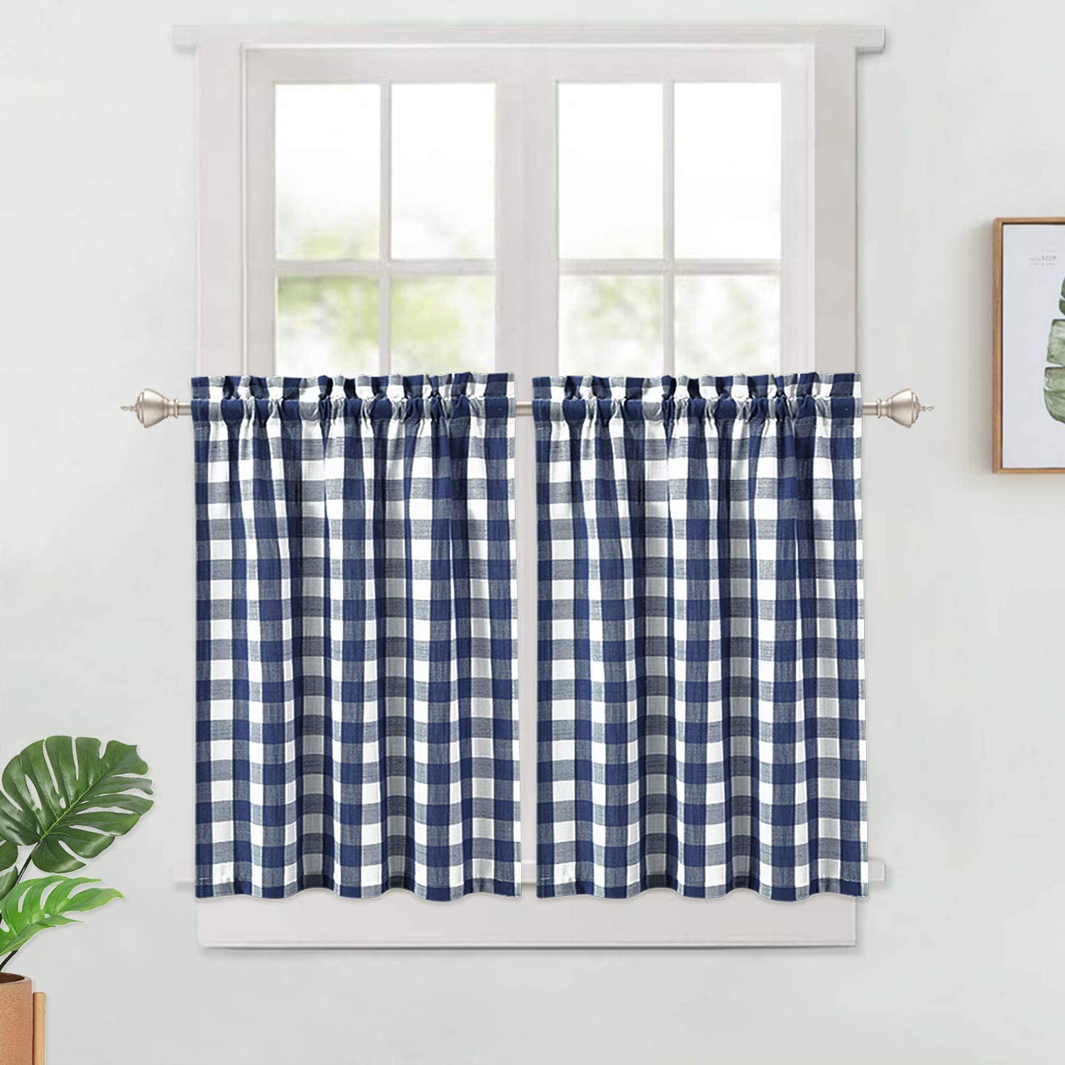 BLUE AND WHITE GINGHAM KITCHEN CURTAINS PELMET & 24” CAFE PANEL *3 SIZES* 