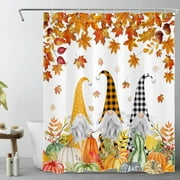 HVEST Fall Gnome Shower Curtain Maple Leaves and Watercolor Pumpkin Shower Curtain for Bathroom, Farmhouse Autumn Thanksgiving Bath Curtain with Hooks Holiday Bathroom Decorations, 60W X 72L Inches