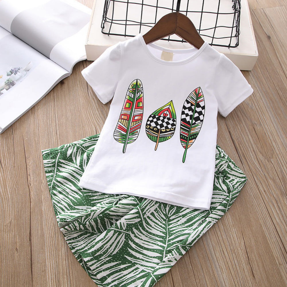 Baby Girls Sets Summer Sport Casual Mid Big Girl Kids Suits White Color  T-shirt +
