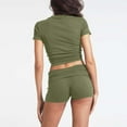 thumbnail image 5 of Wyobmus Womens Workout Set Summer 2 Piece Outfits Stretchy Slim Fitted Short Sleeve Shirts and Gym Yoga Shorts Casual Going Out Tracksuit B-Olive Green, 5 of 8