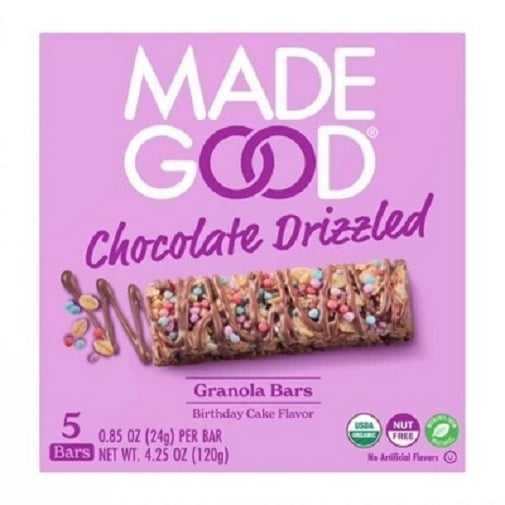 MadeGood Chocolate Drizzled Granola Bars, Birthday Cake, 5 Bars