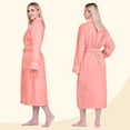 thumbnail image 4 of PAVILIA Plush Fleece Robe for Women, Soft Cozy Long Bathrobe with Satin Waffle Trim, Warm Lightweight Spa Robe, Housecoat with Pockets & Tie Belt, Coral Peach, S/M, 4 of 10