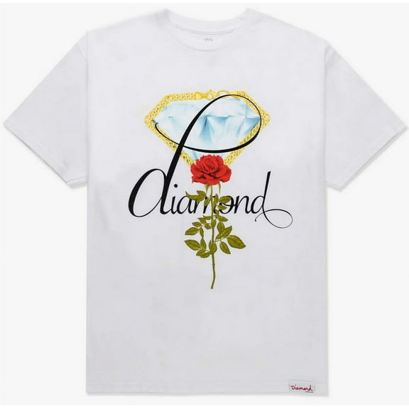 Diamond Supply Co. Men's Gold Rose Chain Diamond Tee T-Shirt (Small, White)