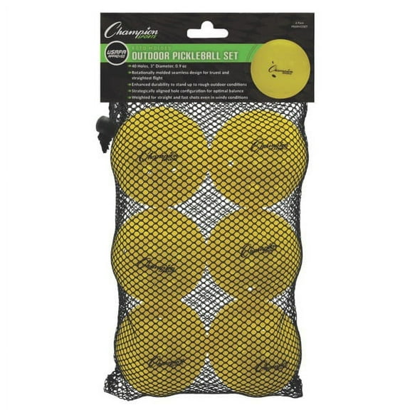 Champion Sports Outdoor Pickleball Balls: USAPA Approved Official Size Tournament Pickleballs - Yellow Pickleball Ball Set for Outdoor Courts - 6 Pack