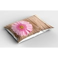 thumbnail image 2 of Ambesonne Floral Pillow Sham 2 Pack, Pink Gerber on Wooden, 36"x20", Pink Brown, 2 of 3