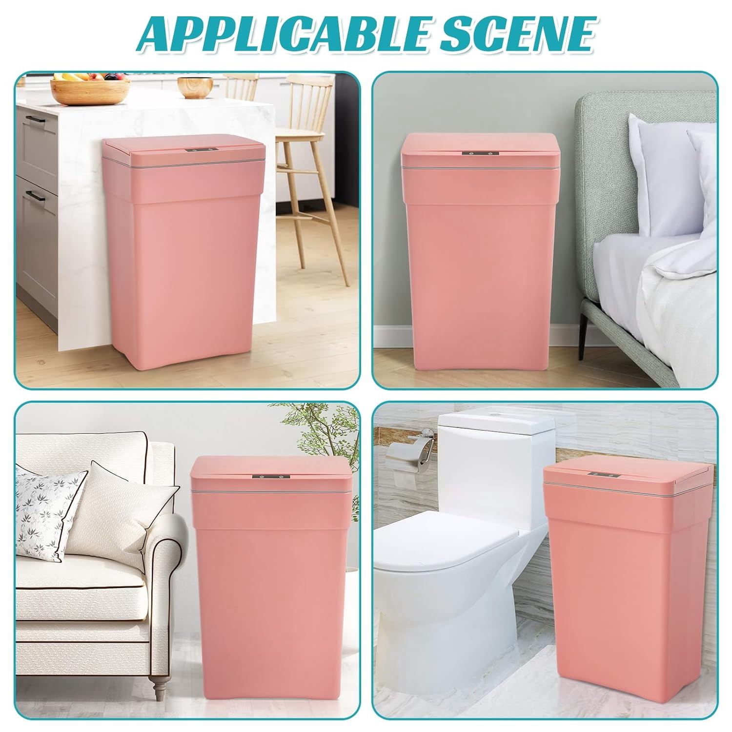 Dkelincs 13 Gallon Kitchen Trash can with Lid, Plastic PP Automatic Sensor Touchless Garbage Can, Pink(3 Pack)
