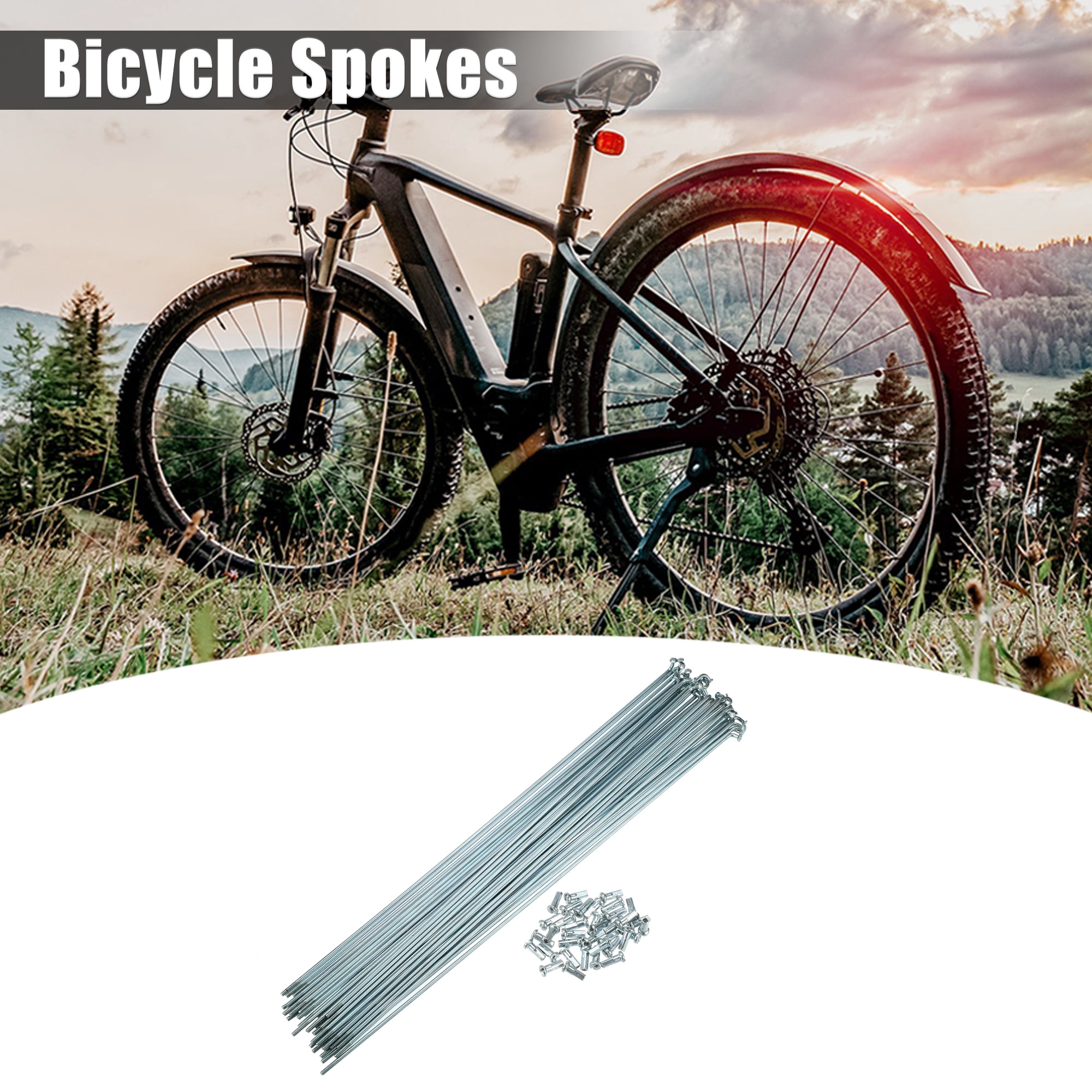 Unique Bargains 36Pcs 14G J Bend 2mm Bicycle Spokes with Nipples Steel Silver 10.47"