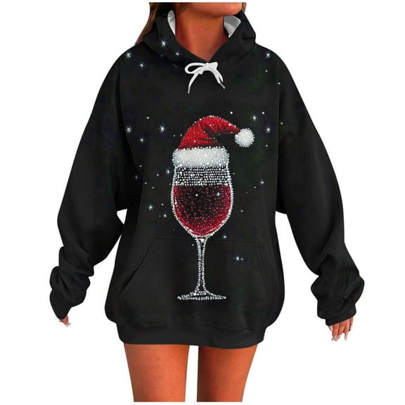 Uootdi Christmas Hoodies for Women Plus Size Drawstring Tie Dye Sweatshirt Loose Fit Cute Gift Hoodie Fall Pullover with Pocket