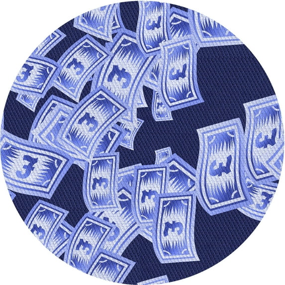 Ahgly Company Machine Washable Indoor Round Transitional Jeans Blue Area Rugs, 3' Round