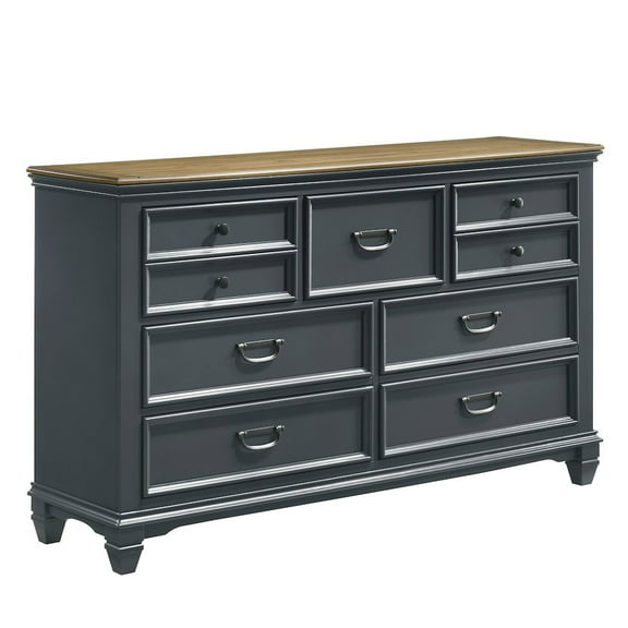 Roundhill Furniture Clelane Wood 7-Drawer Dresser, Slate Blue