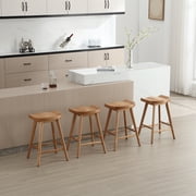Guyou Backless Counter Stools Set of 4, 24 Inch Rustic Farmhouse Wooden Saddle Stools, Bar Stools for Kitchen Island Bar Bistro, Brown