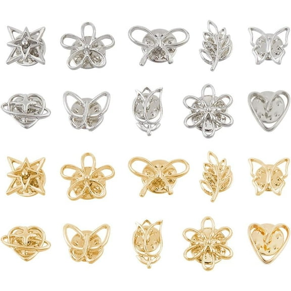 1 Set 20Pcs 20 Styles Gold or Silver Modesty Pin for V Neck Portion Flower Heart Star Butterfly Leaf Lapel Pins Brooch for Womens' Shirt Plain Sweaters Clips for Dress Clothes Decoration