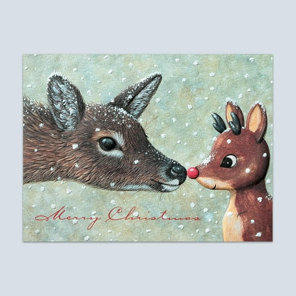 Pumpernickel Press Embossed Petite Christmas Cards Boxed Set – Nosey Deer II, 20 Count