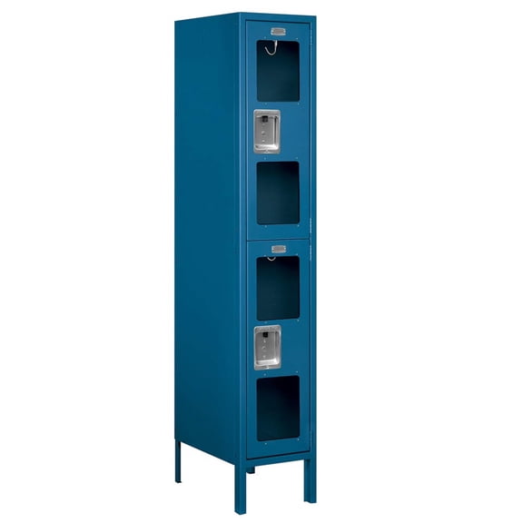 12" Wide Double Tier See-Through Metal Locker - 1 Wide - 5 Feet High - 18 Inches Deep - Blue - Unassembled