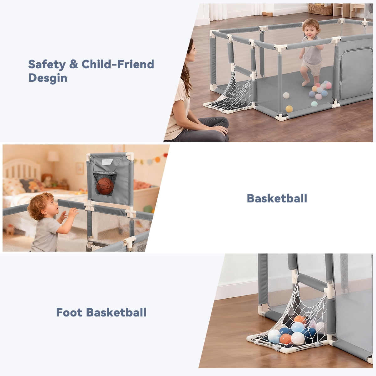 Baby Playpen,71x48inch Large Play Yard for Babies Toddlers, Sturdy Safety Baby Play Area, Gray