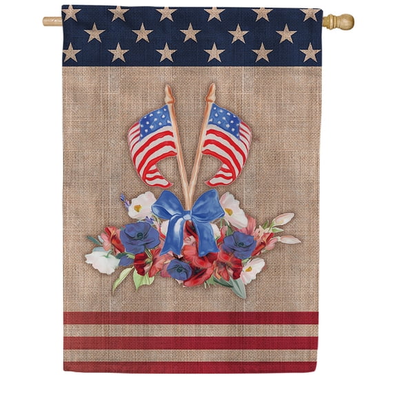 America Forever Americana Stars and Stripes Old Glory Patriotic House Flag 28 x 40 inch Red White Blue Floral 4th of July Memorial Day Independence Double Sided Yard Outdoor Decoration