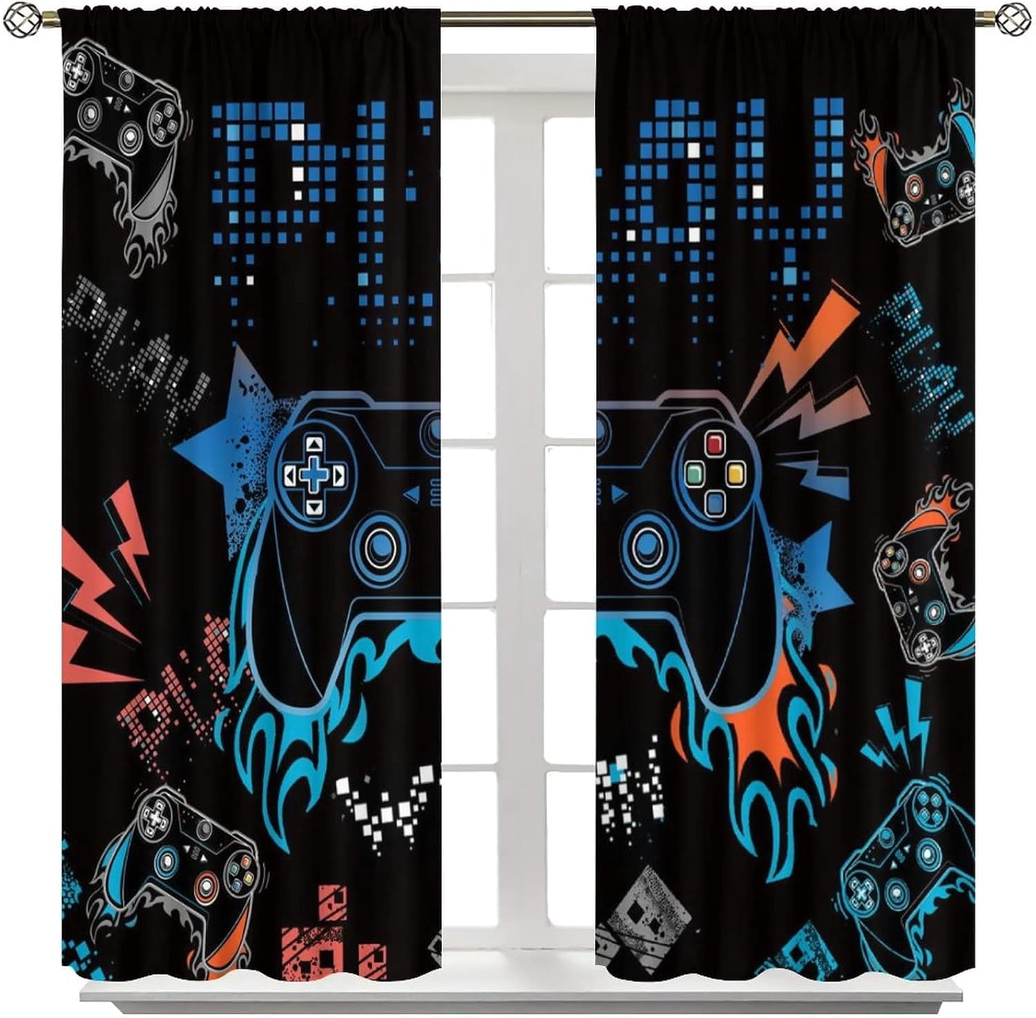 Gamepad Curtains for Kids Boys Girls Teens Colorful Game Controller Thermal Insulated Room Curtains for Living Room, 84x84 Inch Blackout