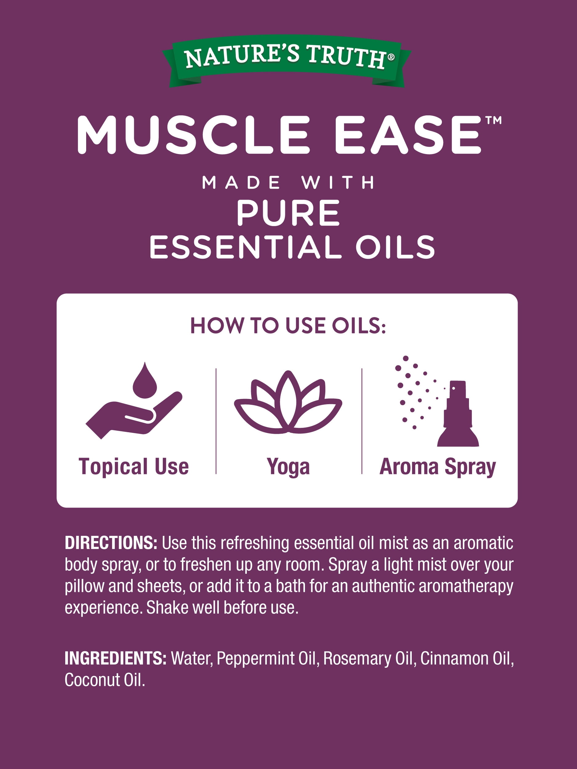 Muscle Ease Essential Oil | 2.4 fl oz | Soothing Topical Mist | by Nature's Truth