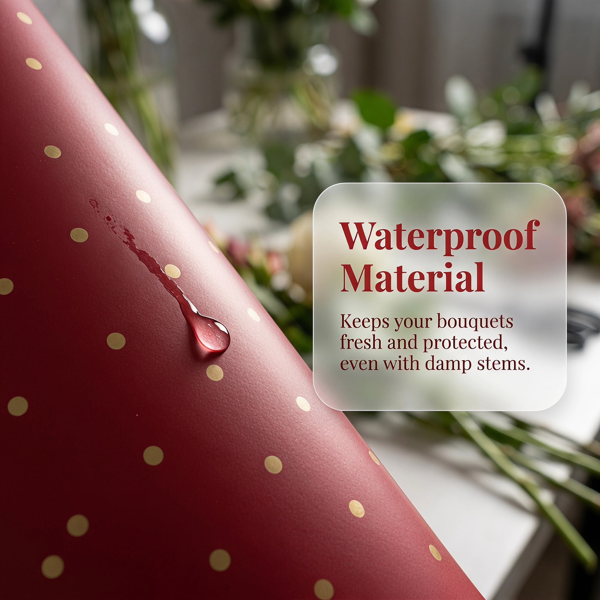 Unique Bargains Waterproof Luxury Matte Gift Wrapping Paper for Bouquets Red 22" x 22"