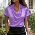 thumbnail image 2 of Fewfanhot Clothes for Women Silk Satin Tops Cap Short Sleeve Blouse V Neck Shirts Business Casual Outfits, 2 of 8
