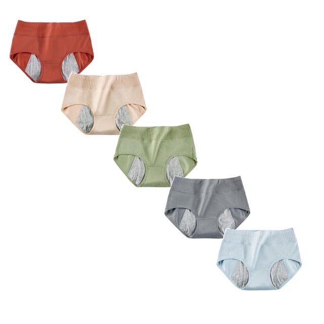 GDREDA Lot de 5 Culottes Menstruelles pour Femmes, Étanches et Confortables, Protection à 4 Couches avec Doublure Qui Évacue l'Humidité / Culottes Menstruelles Réutilisables, Post-Partum et Protection contre les Fuites Urinaires Légères