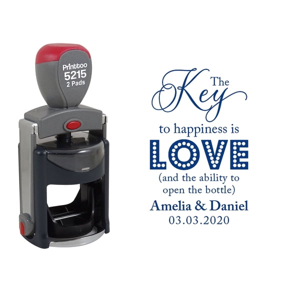 Printtoo Personalized Blue Self Inking Opner Favor Rubber Heavy Duty Stamp The Key To Happiness Is Love Round Custom Stamper-45 mm