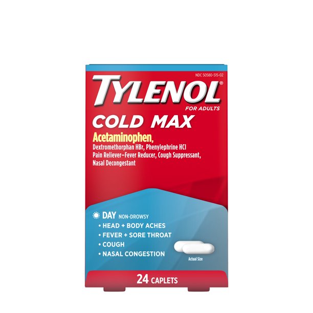 Tylenol Cold Max Daytime NonDrowsy Cold and Flu Relief, 24 ct