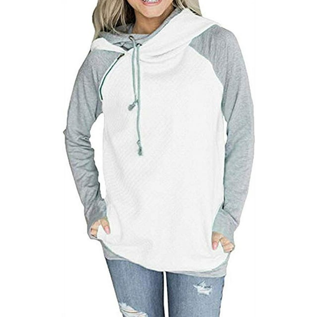 Women Hoodie Sweatshirt Long Sleeve Spliced Color Casual Pullover Tops with Pockets