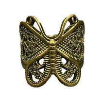 Yesbay Women Ring Carving Elegant Hypoallergenic Golden Silver Color Retro Butterflies Finger Ring Jewelry