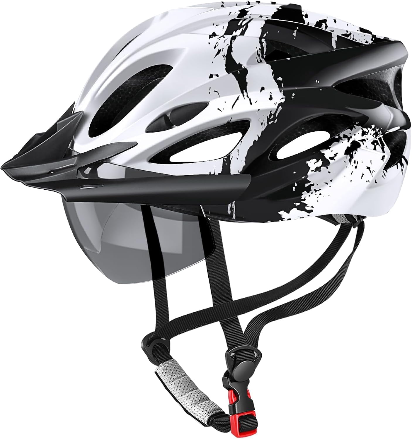 USB Rechargeable LED Light Cycling Helmet with Detachable Goggles and Sun Visor for Mountain & Road Biking