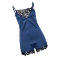 thumbnail image 3 of Conjunto de para mujer, top de tirantes finos de y pantalones cortos con ribete de encaje SG Salvador Trajes de pijama de satén para mujer, 3 of 8
