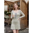 thumbnail image 4 of Argulvti Robe Mini en Tricot de Printemps pour Femme Couleur Unie/imprimé à Rayures Manches Longues Encolure Dégagée Robe Trapèze, 4 of 9
