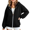 thumbnail image 4 of Girls Solid Fleece Zip Up Hoodie Jacket, Casual Long Sleeve Hooded Sweatshirt Coat, Soft Warm Outerwear for Kids Autumn Winter School Daily Leisure Wear(Black,7-9 Years), 4 of 5