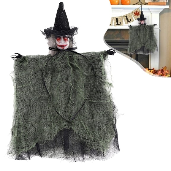 Halloween Hanging Witch Decorations, Scary Witch Dolls with Glowing & Tattered Bodies Door Hanging Props for Indoor Outdoor Decor
