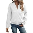 thumbnail image 3 of BiZtdJrK Womens Light Weight Bomber Jackets Textured Long Sleeve Zip Up Flight Jacket Solid Casual Fall Outerwear with Chest Pocket White S, 3 of 9