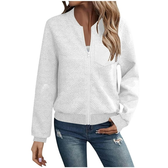 ShiShine Bomber Jacket for Women Textured Zip Up Casual Jackets Lightweight Fall Cropped Quilted Jackets Coat with Pockets