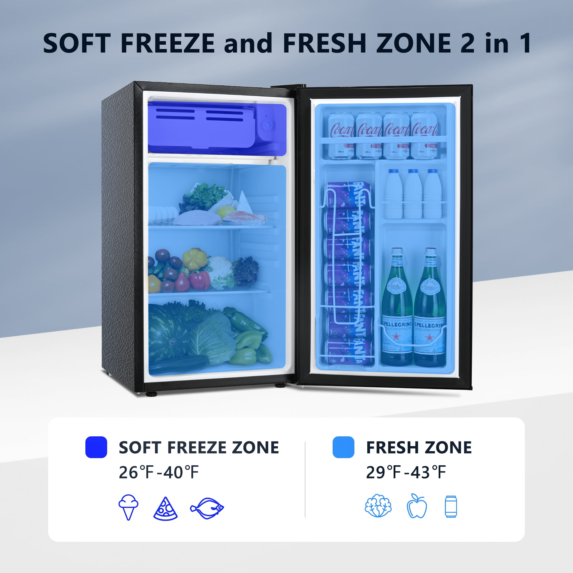 Simzlife 3.2 Cu.ft Mini Fridge with Freezer, Compact Design Mini Refrigerator with Single Door, 19.3 in D, 31.9 in H