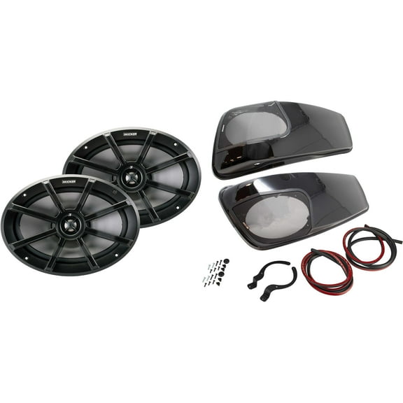 Kicker 46HDBLVB Vivid Black Bag Lids, Pair, & 6x9 Inch PS-Series Powersports Speakers 40PS694 4-Ohm Compatible With 2014-Up Harley Davidson