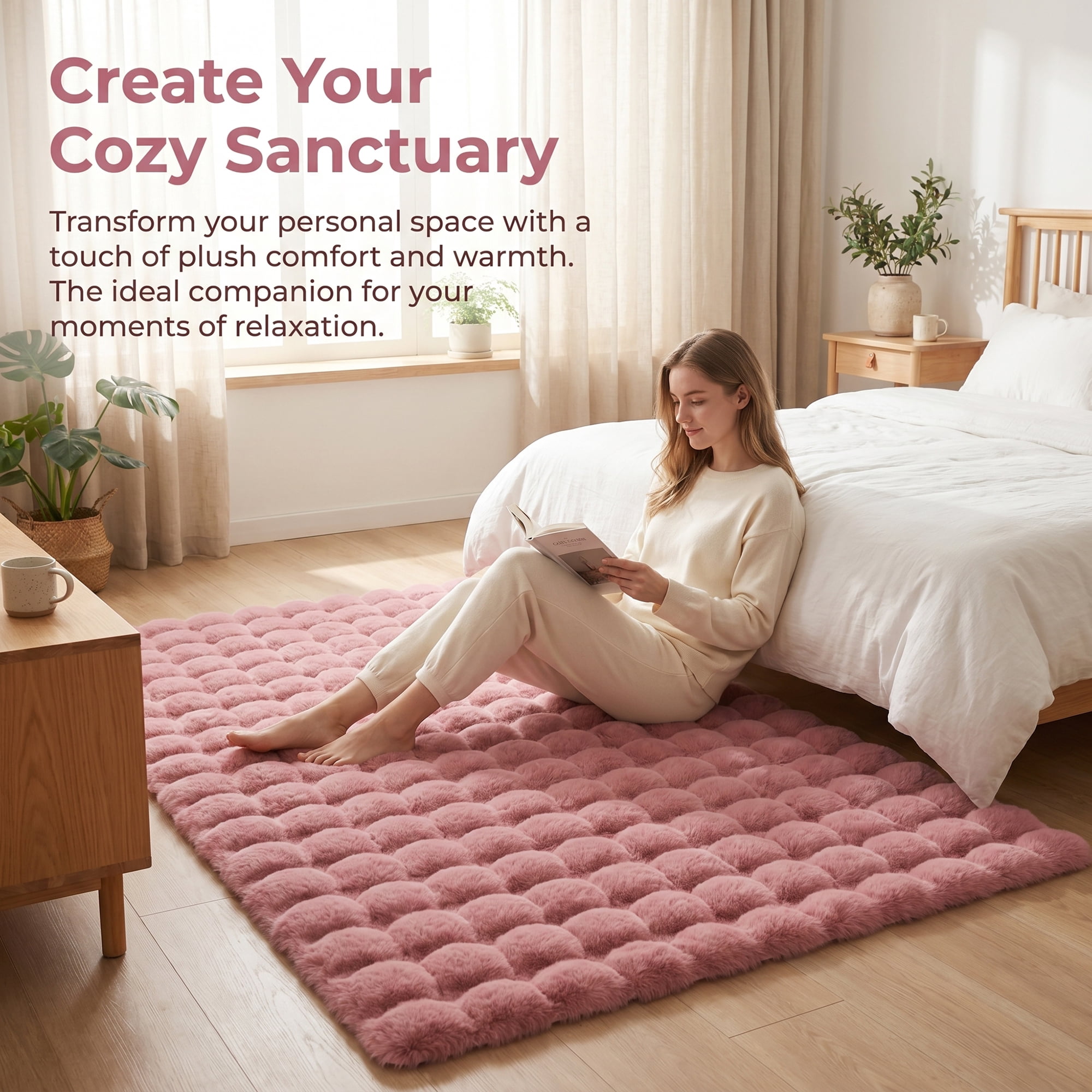 Unique Bargains Geometric Absorbent Shaggy Area Rug Non-Slip Plush Carpet 35" x 24" Pink