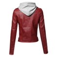 thumbnail image 2 of Women's Casual Detached Hood Zipper Closure Notched Collar Leather Jacket, 2 of 5